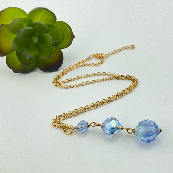 HOST PICK! Aurora Borealis Crystal Pendant Necklace, Handmade, Vintage Crystals - Picture 6 of 11